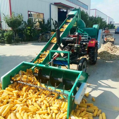 大型玉米脫粒機 自走式免剝皮玉米脫粒機 50馬力車載雙滾筒脫粒機
