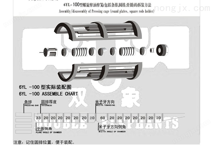 6YL-100型螺旋榨油機榨籠（包括條排，圓排，骨圈）的撤裝方法